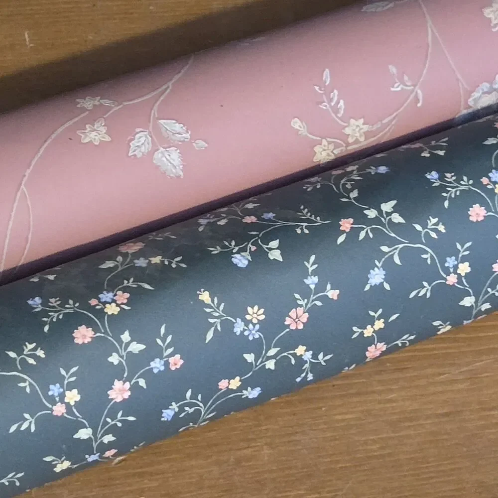 Vtg 80s Classic Timeless Floral Wallpaper Rolls Blue Pink