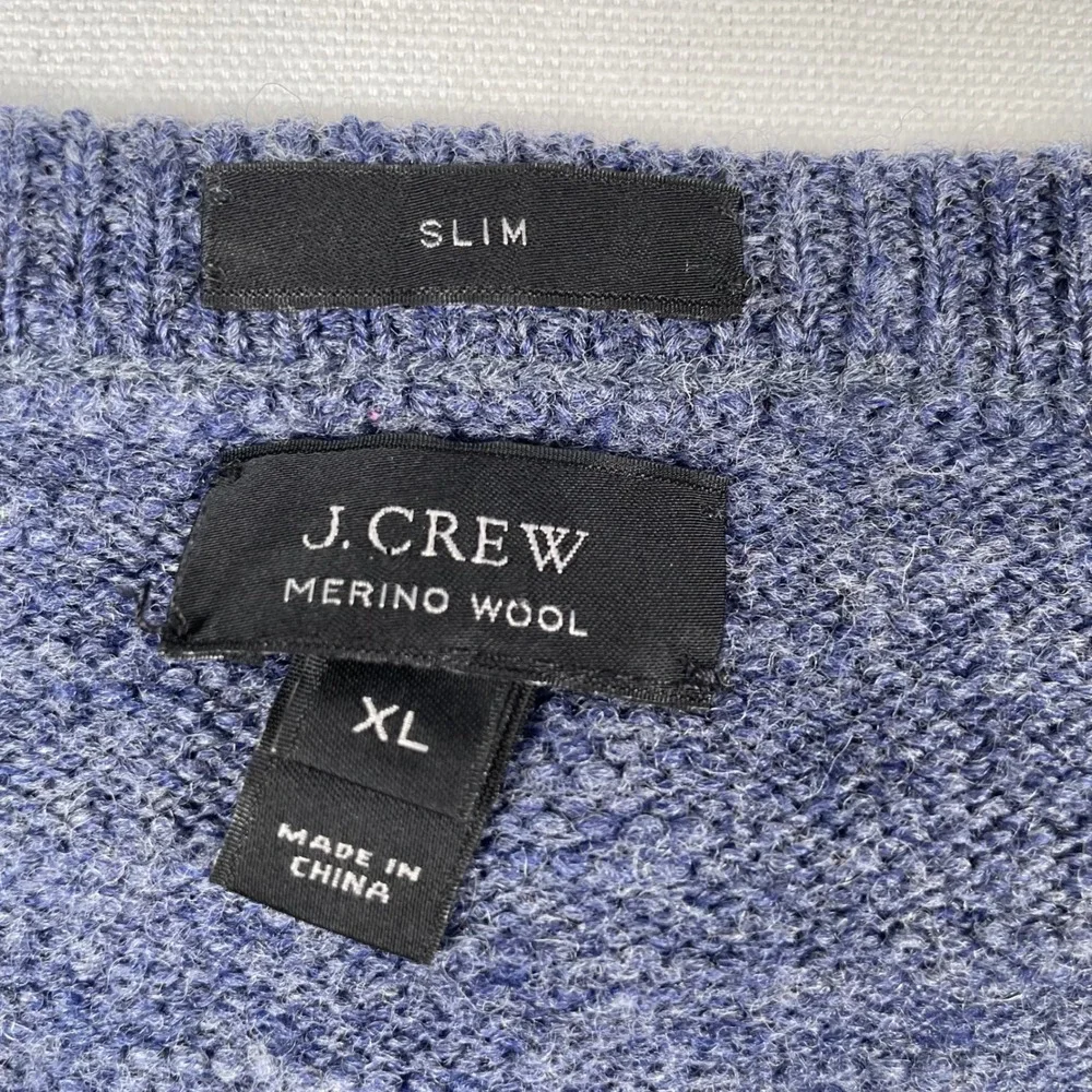 J. Crew Merino Wool Sweater V-Neck Elbow Patch‎ Slim Fit Blue XL