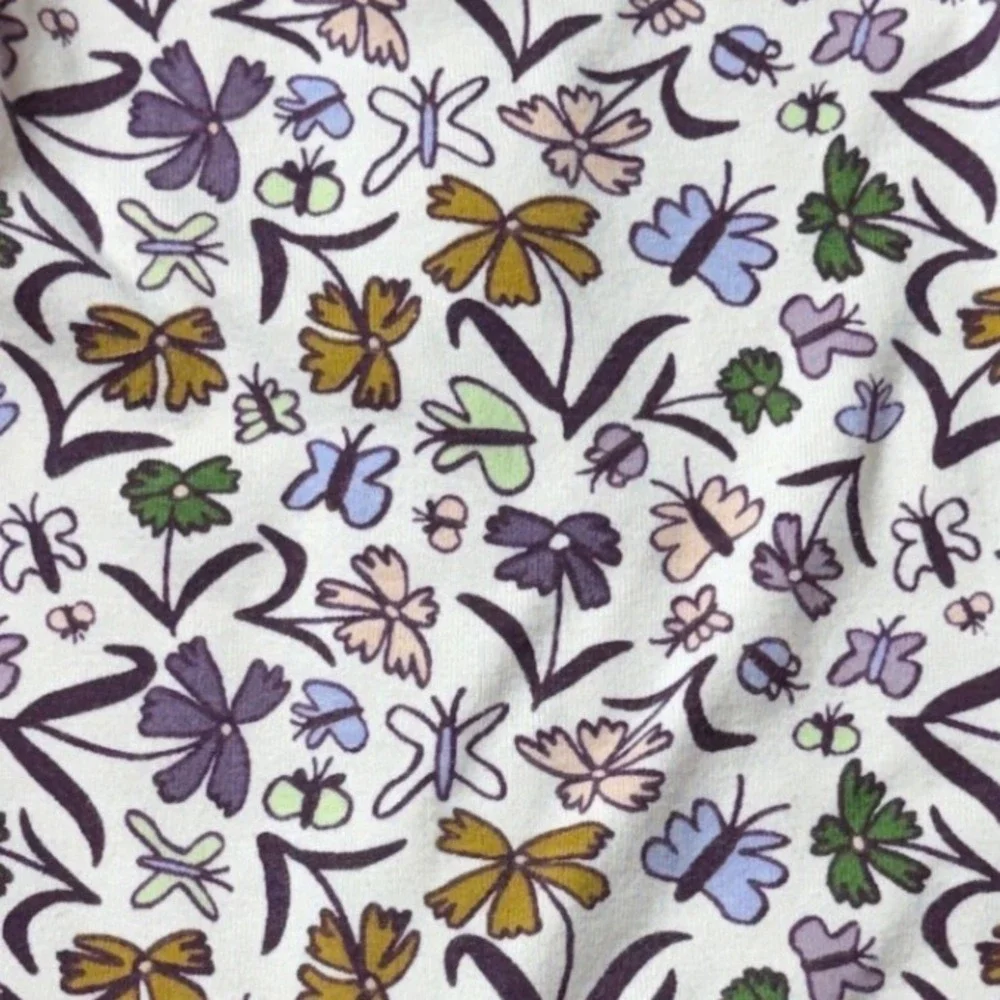 Quince Cream Butterfly Floral Organic Cotton Footed Sleeper 3-6M Baby Pajamas