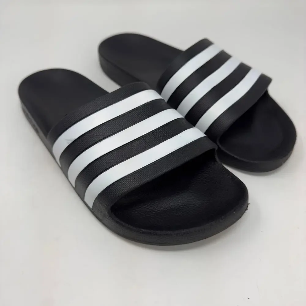 Adidas Black and White Striped Slide Sandal M10 / W11