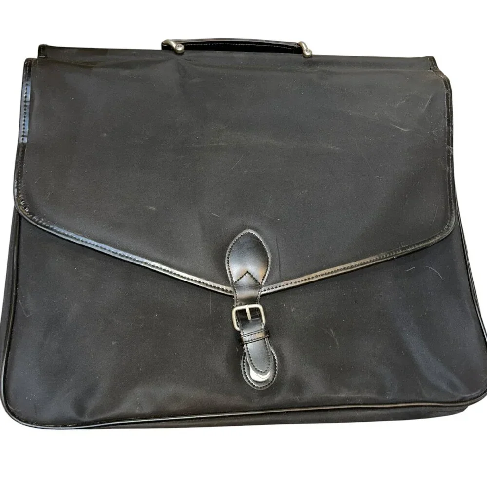 dunhill black leather trim nylon top handle briefcase bag