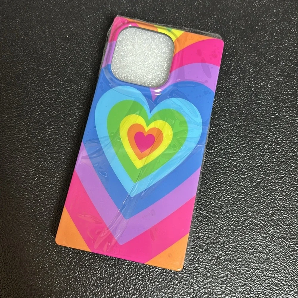 New Cocomii Square Latte Rainbow Heart IPhone 14 Pro Phone Case