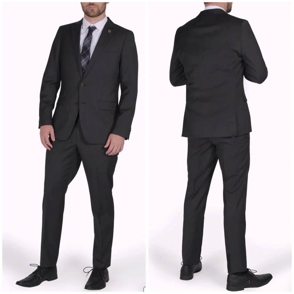 New Cricketeer Dallas Slim Fit Wool Blend Suit Charcoal Gray Business Sz 46R