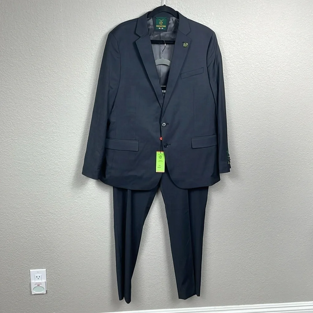 New Cricketeer Dallas Slim Fit Wool Blend Suit Charcoal Gray Business Sz 46R