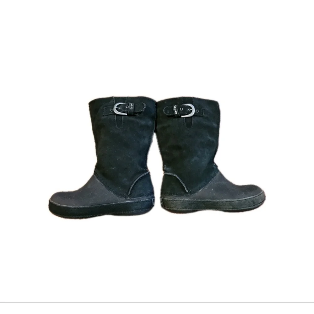 Crocs Black Buckle Boots Zip‎ Up Little Kids Girls Size C10 Winter Preppy