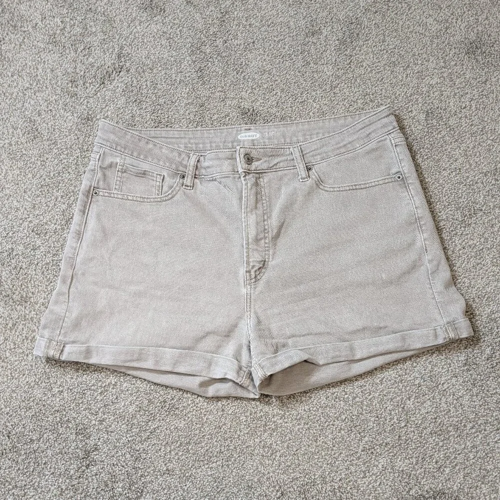 OLD NAVY OG Short, Gray Stretch Denim High-Rise Cuffed Jean Shorts; Size 14