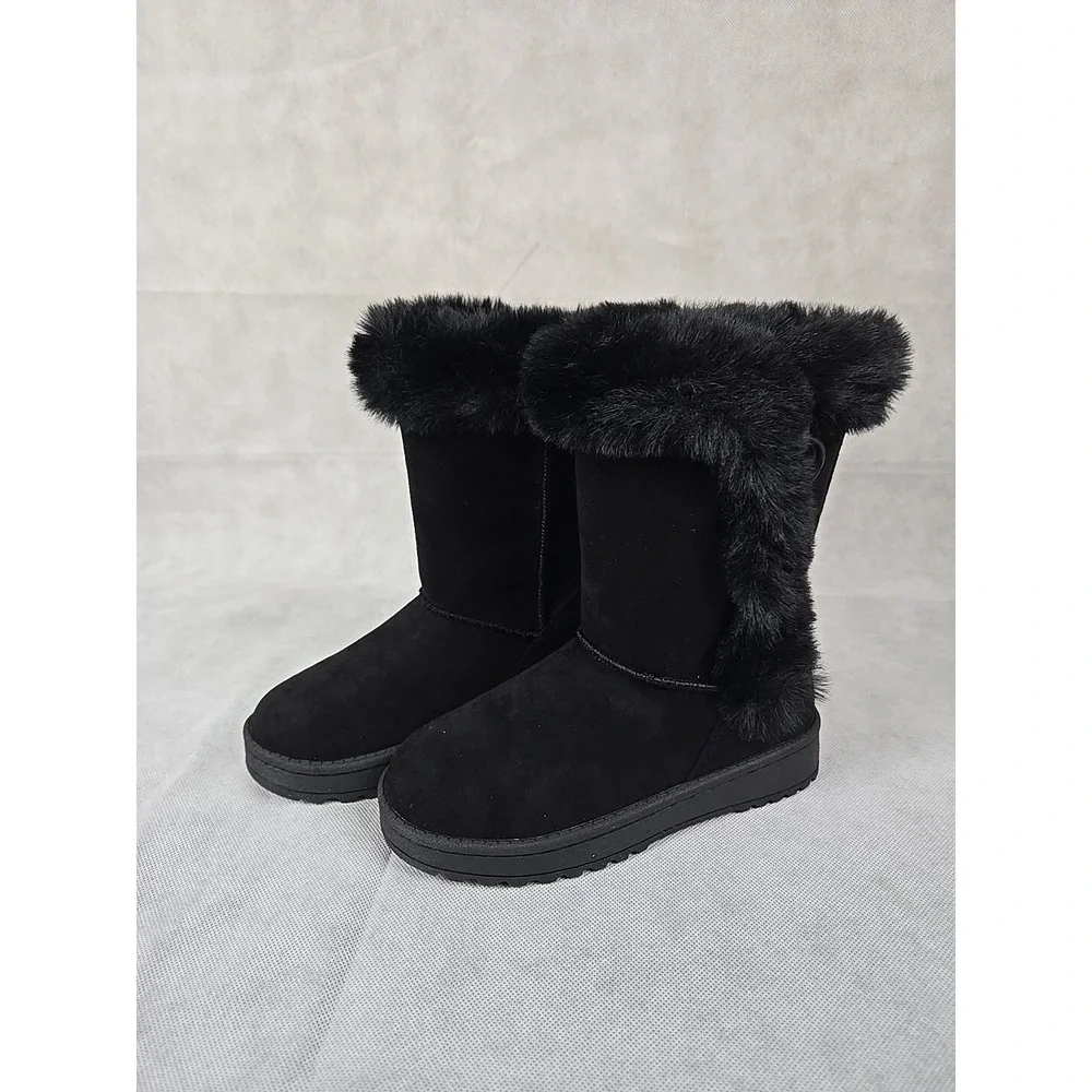 NEW SO Sophia Girls‎ Size 13 Winter Boots Black Faux Fur Lining Easy On
