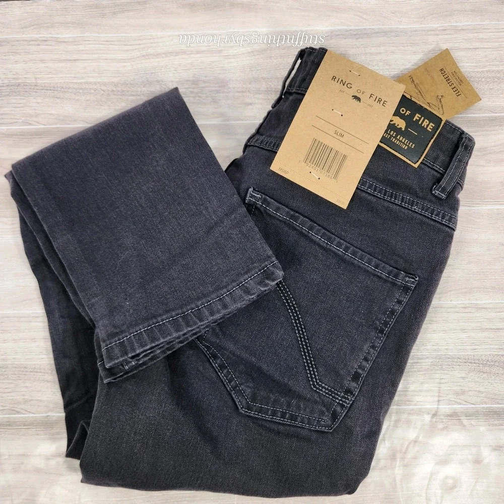 NWT Ring Of Fire Mens Jeans Size 30x30 Black Slim Fit Edge Straight Stretch