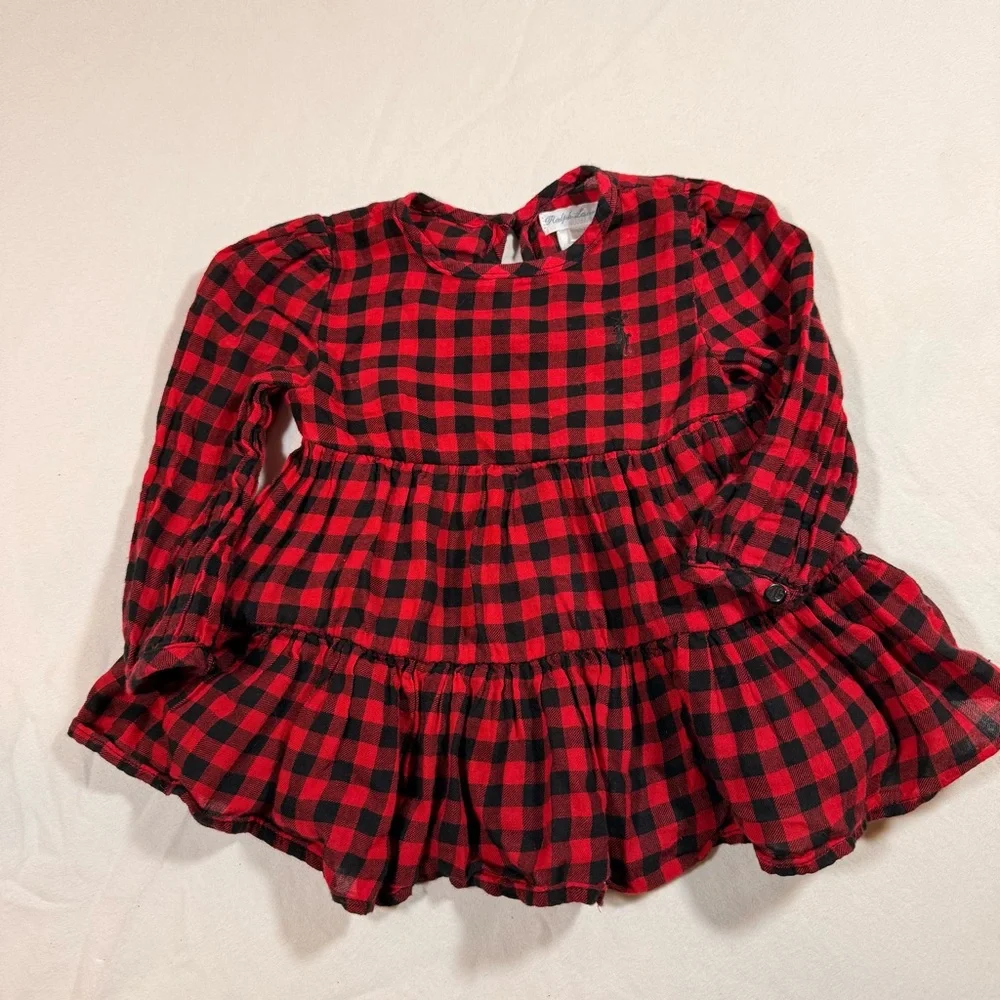 Ralph Lauren Baby 12 Month Buffalo Plaid Dress Red/Black Embordered‎ Pony Luxury
