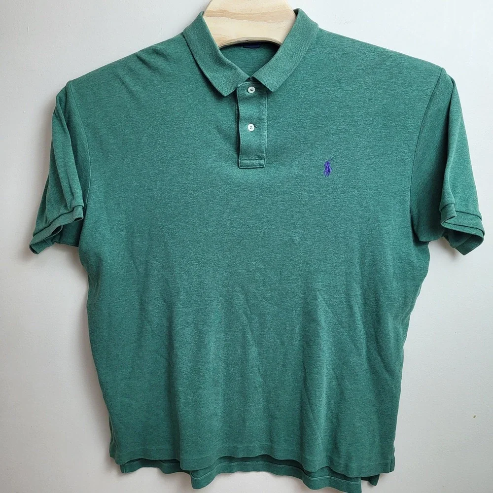 Mens Polo Ralph‎ Lauren Mens XL Green Heathered Cotton Short Sleeve Polo Shirt