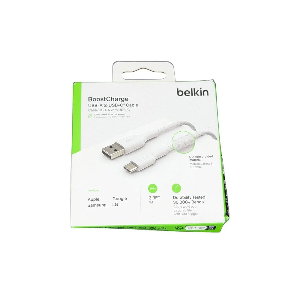 Aa3N Belkin BoostCharge Braided USB-C to‎ USB-A Cable (1m / 3.3ft, White) NEW