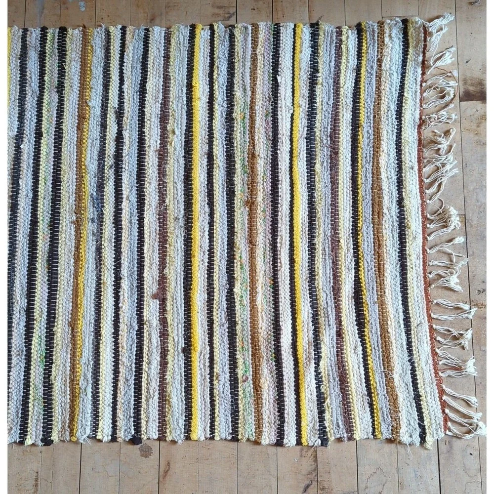 Antique Imported Swedish Hand Made Rag Rug Runner (26‎ x 188