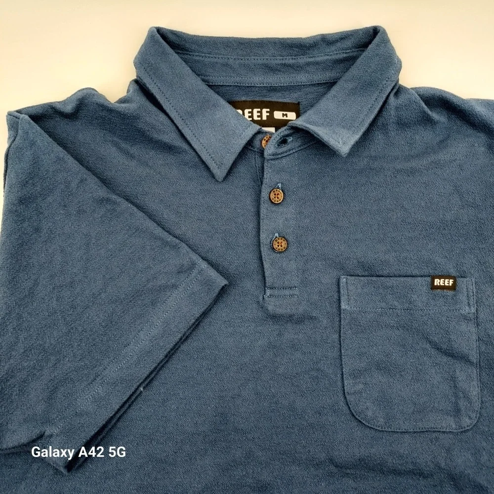 Reef Mens Blue Short Sleeve Pocket Polo‎ Shirt Size Medium