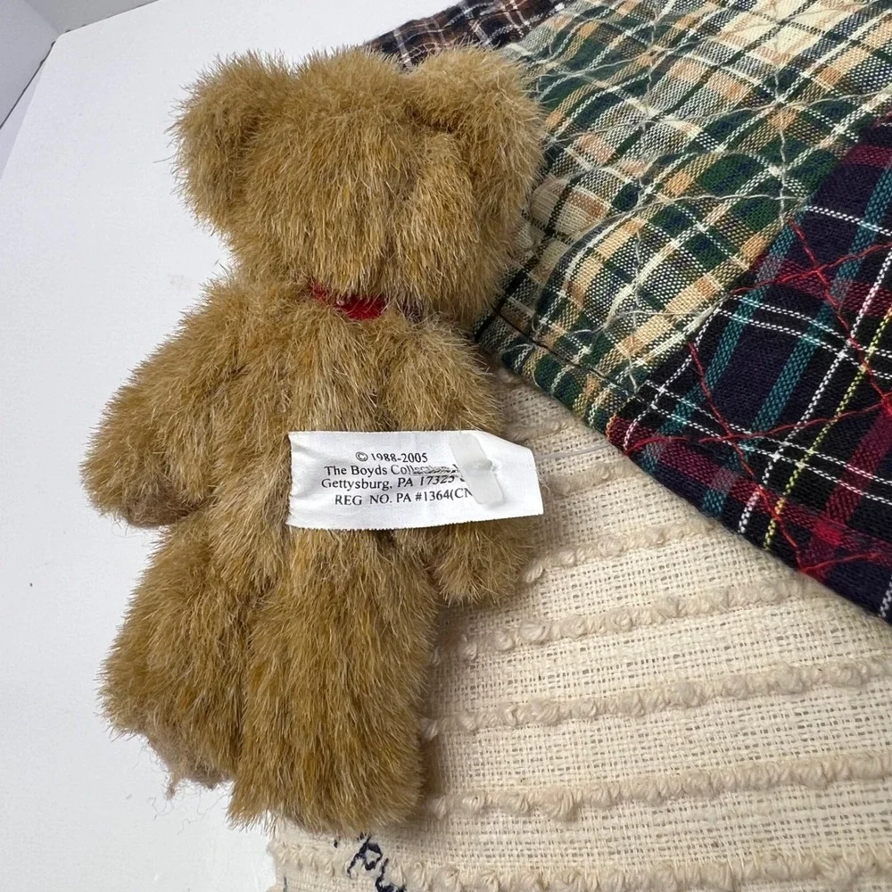 Boyds Bear Home Grandmother's Fans Decorative Pillow Cream Plaid Patchwork VTG