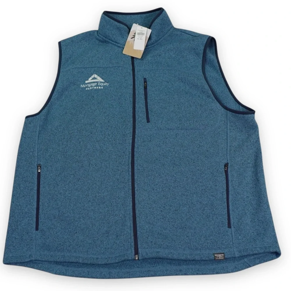 LL Bean Mens‎ Sweater Fleece Vest XXL Blue Dusk Slightly Fitted Full Zip Logo