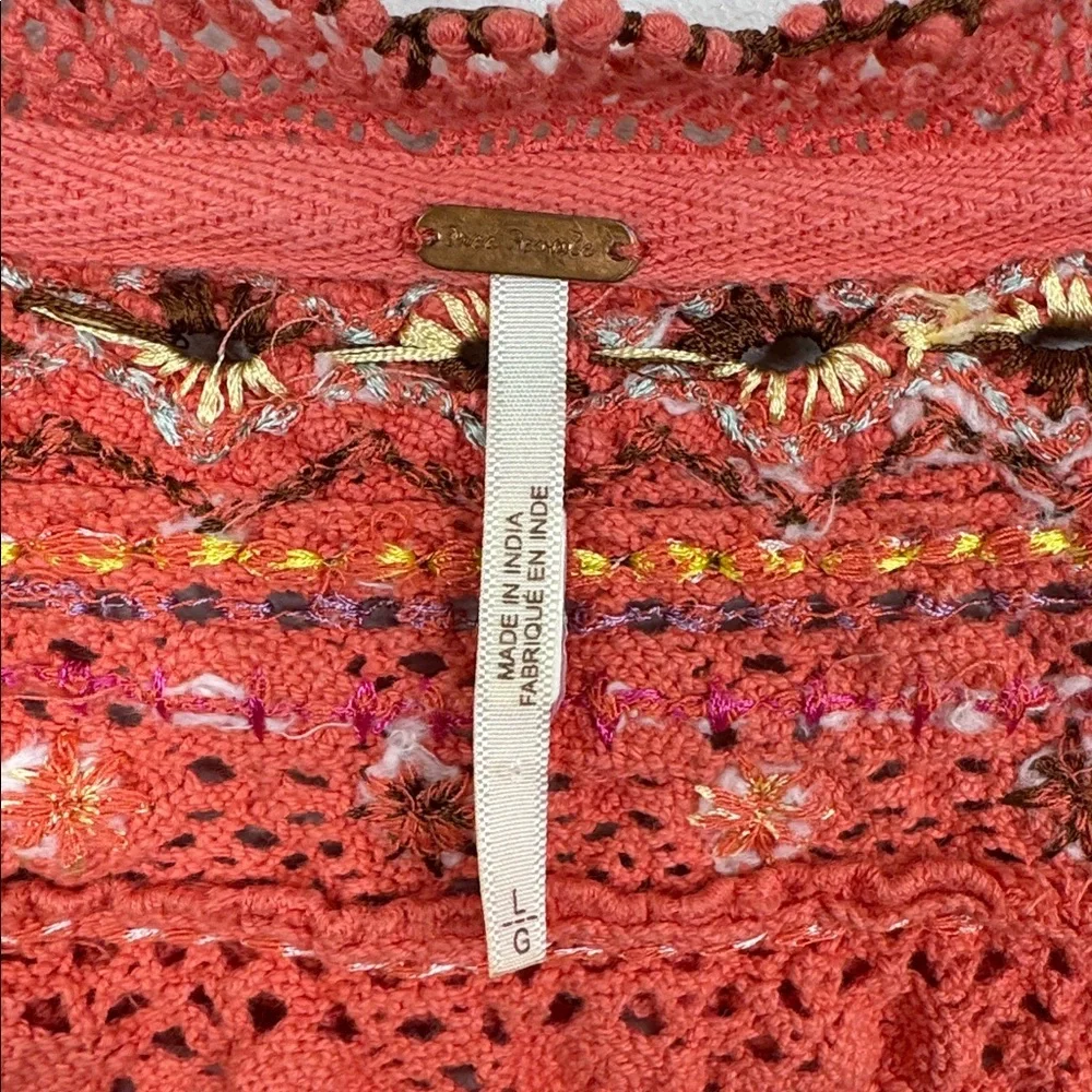 Free People Large Coral Pink Embroidered Large Thermal Henley Top We The Free