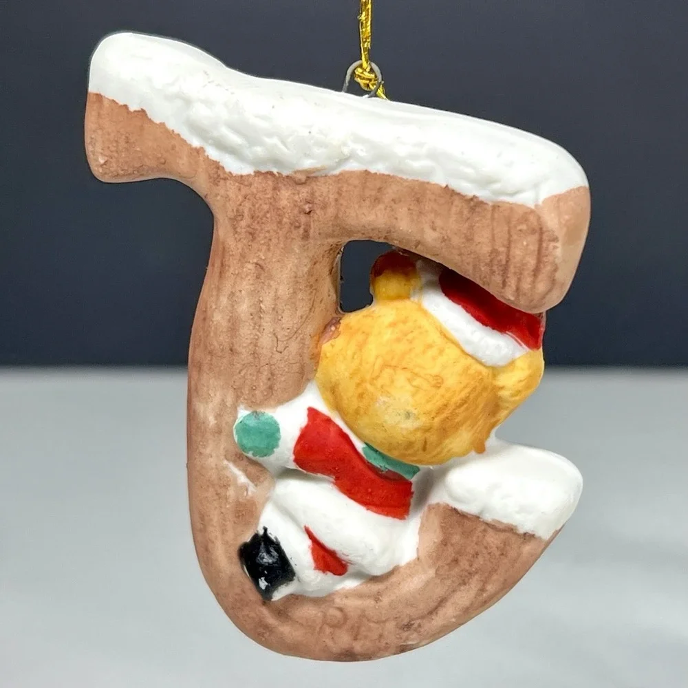 VTG Christmas Around The World JOY Teddy‎ Bears Letter Ornaments Set of 3 w/Box