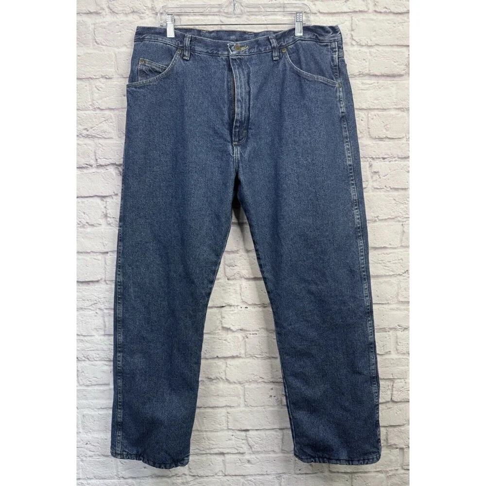 Wrangler Jeans Mens‎ 38x30 Blue Jean Fleece Lined Medium Wash Utility Work Pants