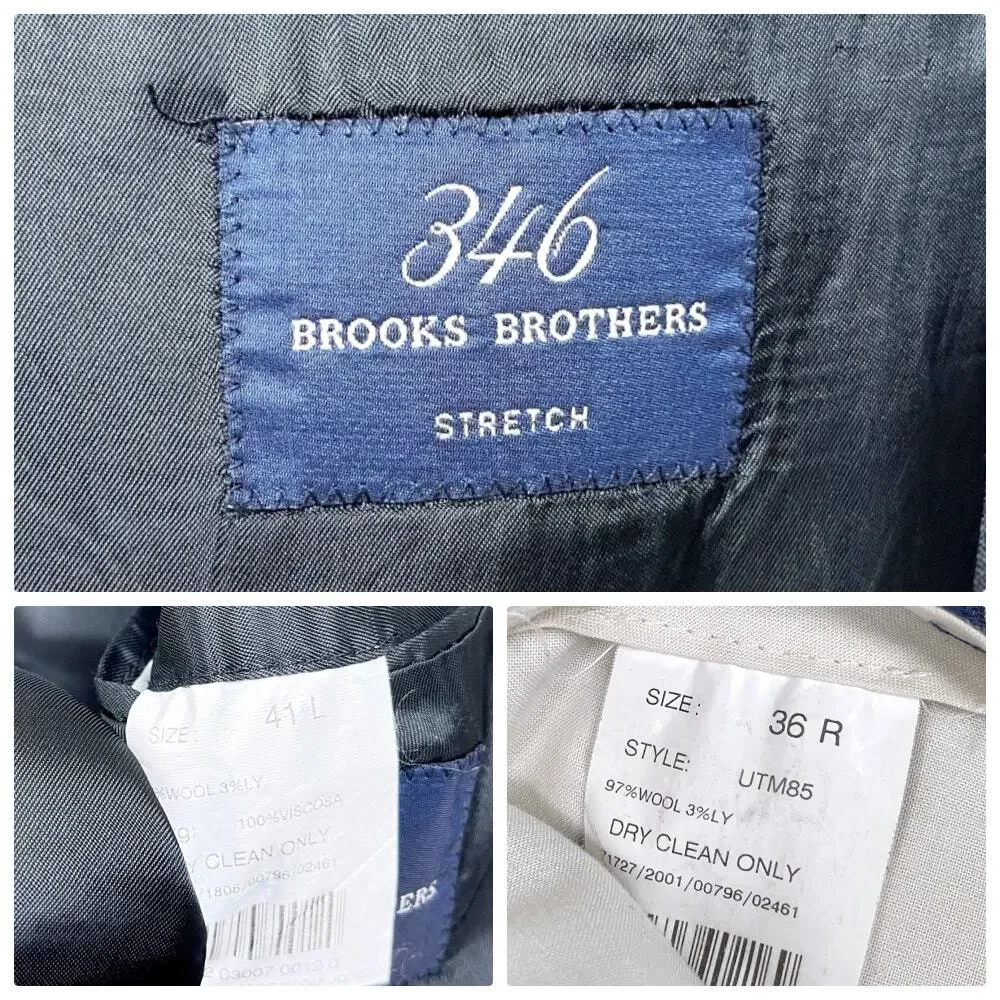 Brooks Brothers 346 Stretch Wool Suit Gray 3 Button Mens 41L Jacket 36R Pants