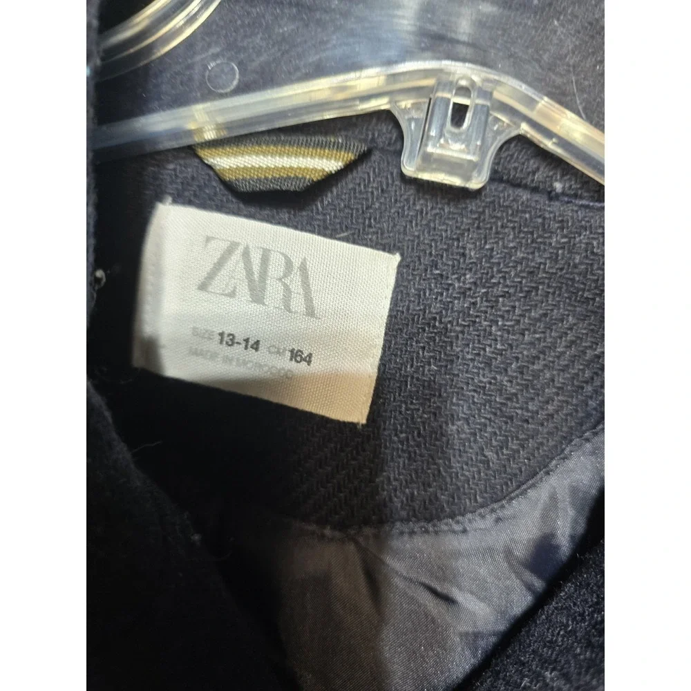 Zara Boys Coat Pea Navy Blue 13-14 Button Up
