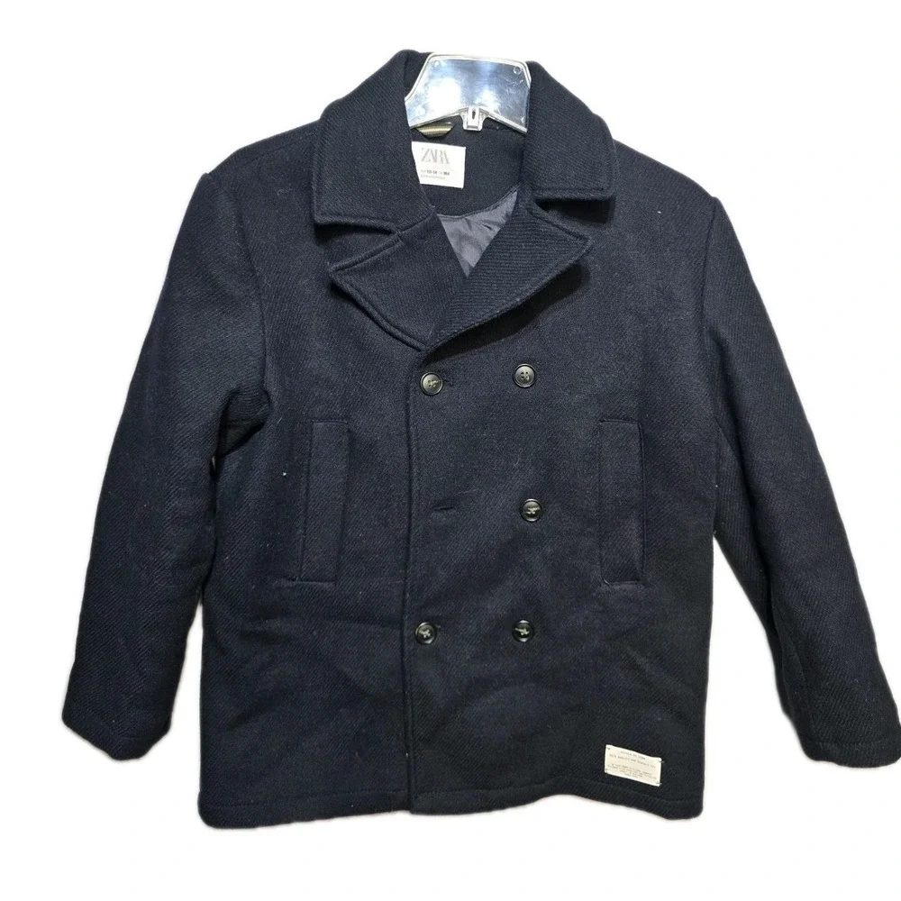 Zara Boys Coat Pea Navy Blue 13-14 Button Up
