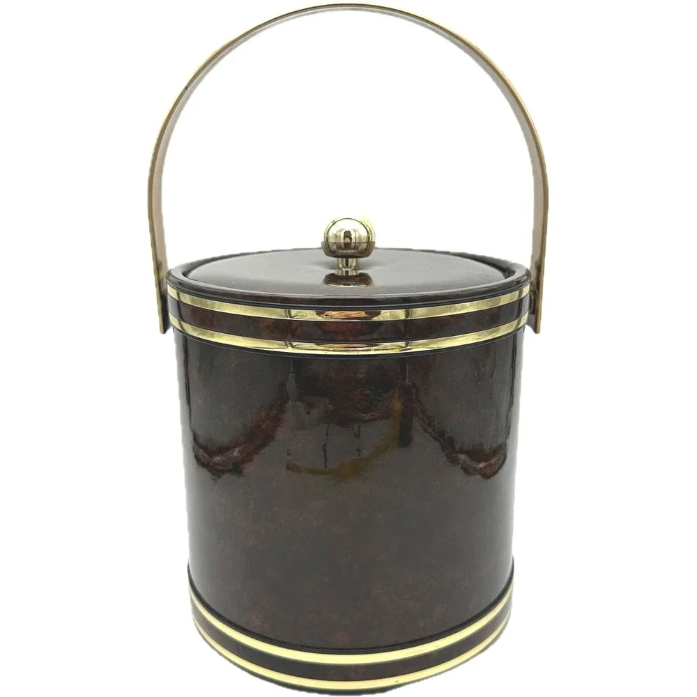 Vtg MCM Faux Tortoise Shell Brown Marbled Vinyl Padded‎ Ice Bucket Handle Core