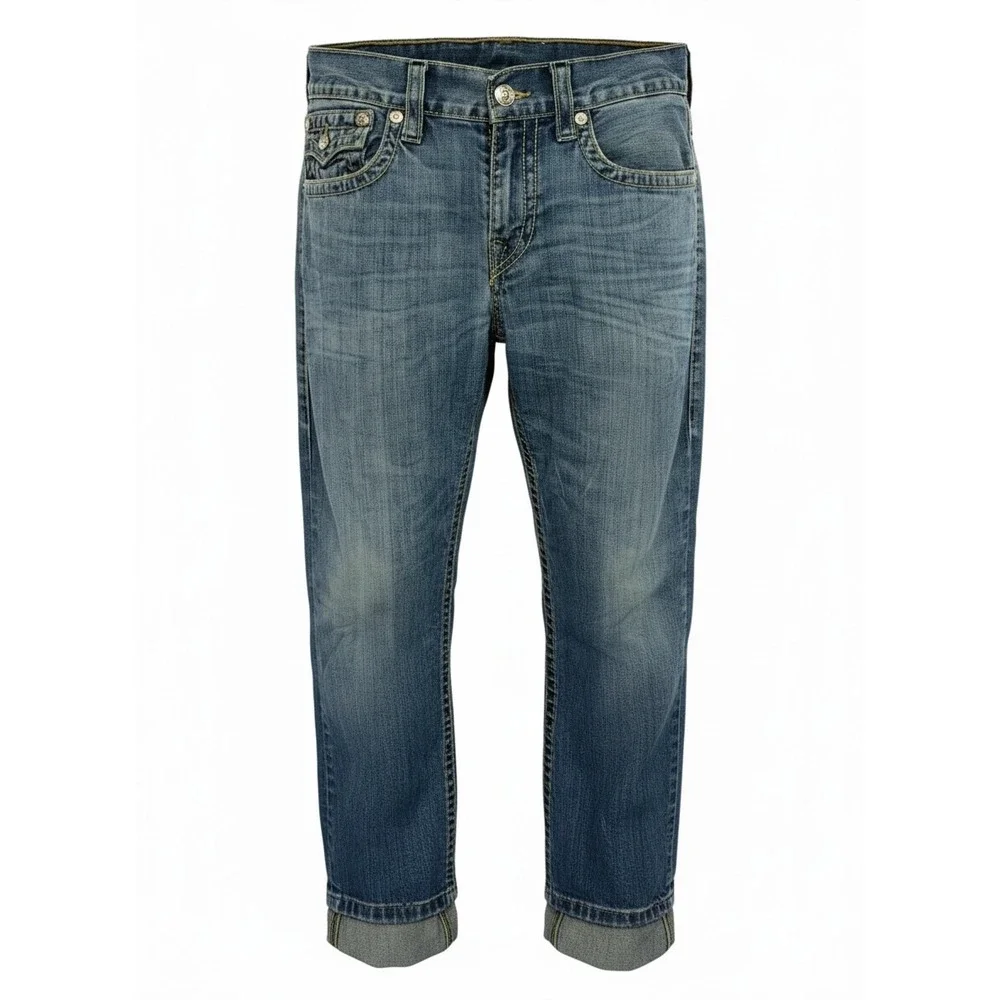 True Religion Mens Sz 31 31x27 Slim Flap Big T Blue Medium Wash Jeans (GG10)