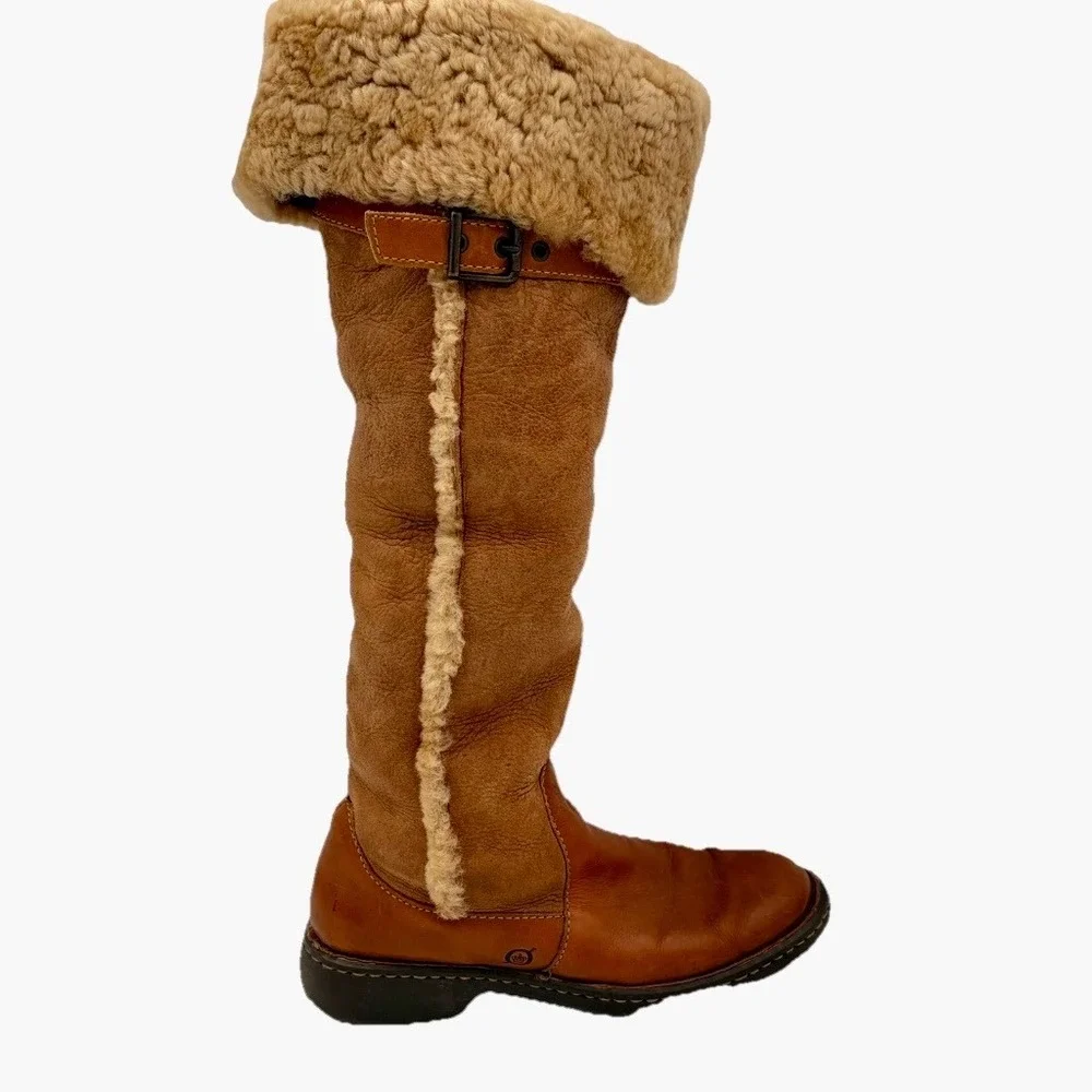 Born‎ Oakdale Tall Boots Brown Leather Shearling Sherpa Riding Knee High 7.5