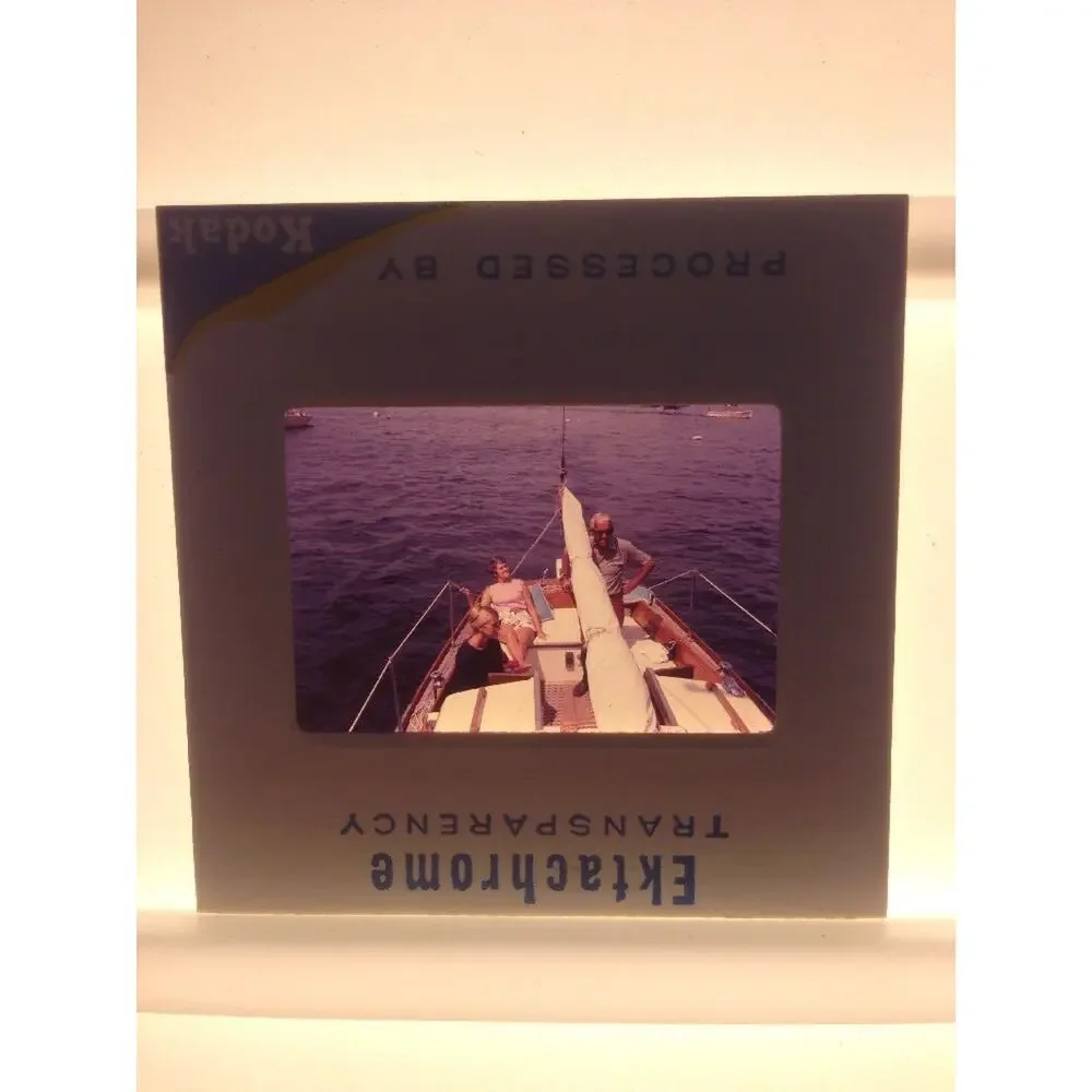 Vintage 1971 People on Sailboat Summer Vacation Ektachrome Photo Color Slide