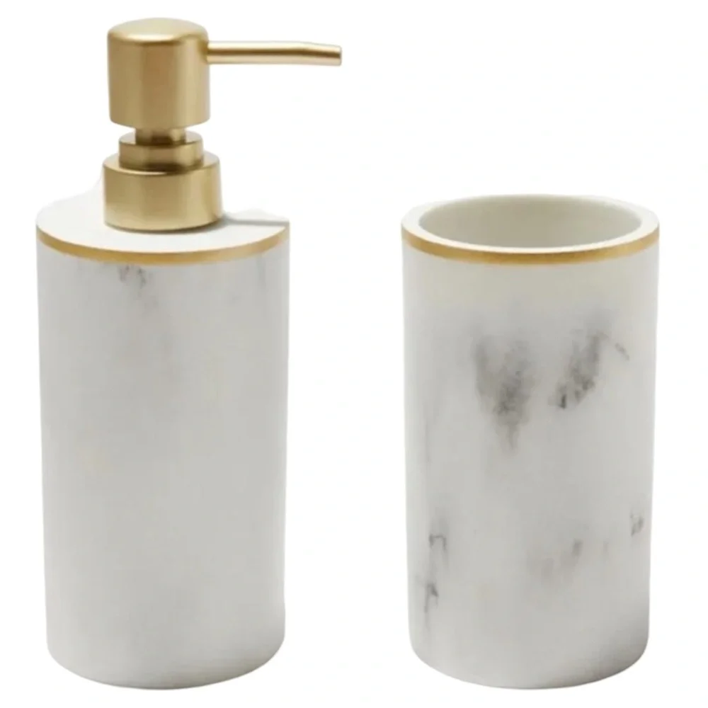 🆕 SUNDAY CITIZEN • Elegant Resin Bath Set Soap Dispenser Toothbrush Holder