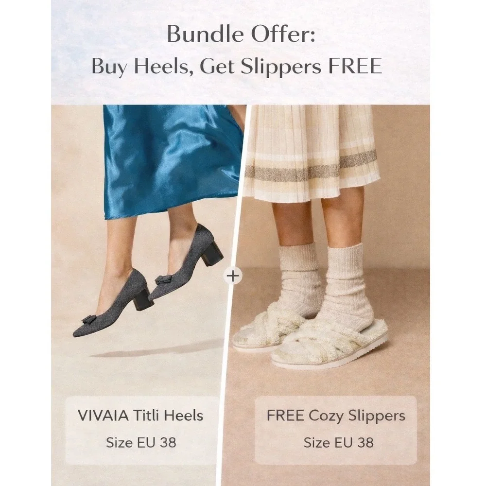 VIVAIA Titli Pointed-Toe Bow Heels | NWT - EU 38 / US 7–7.5 +‎ FREE Slippers