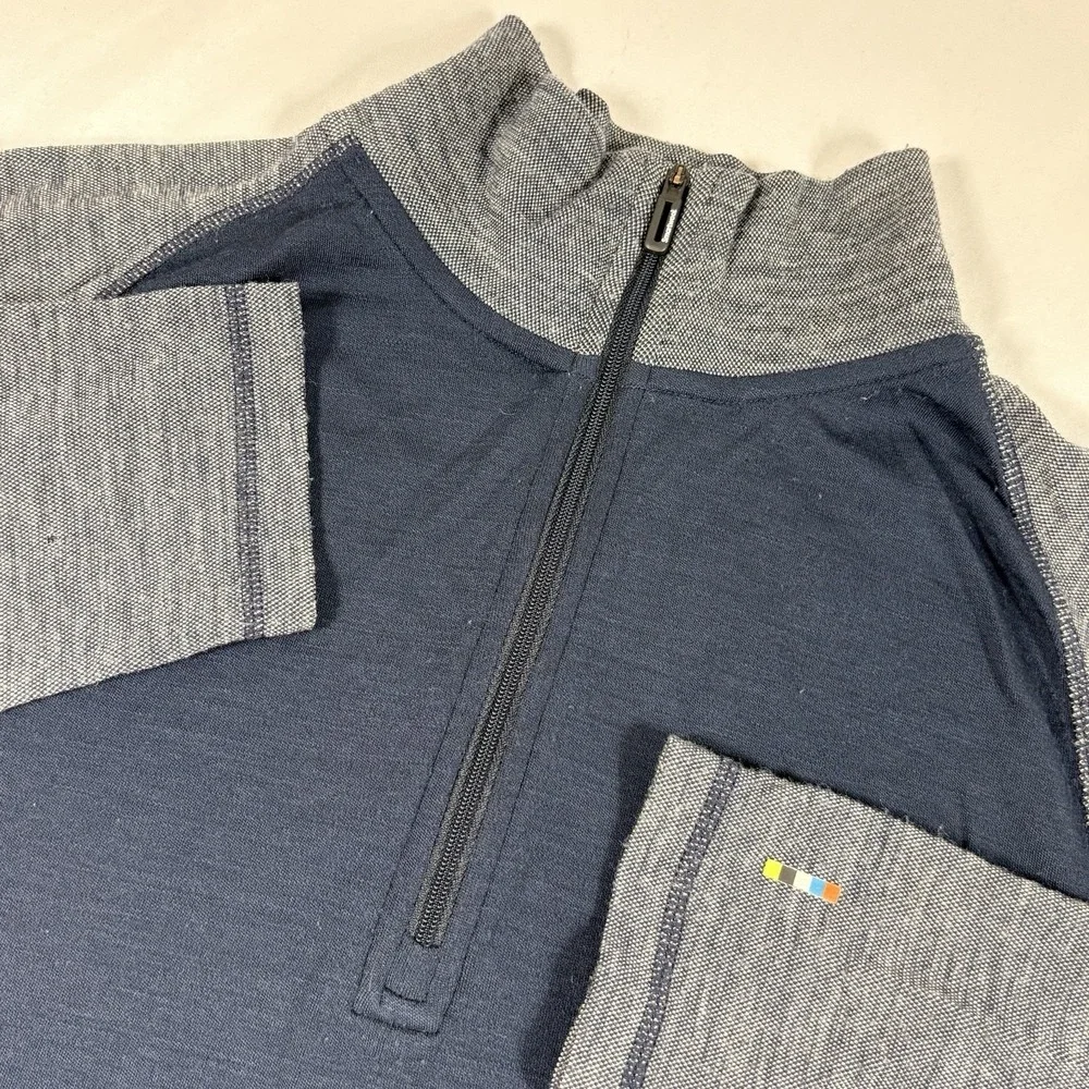 Smartwool 1/4 Zip Pullover Mens Large Blue Gray 100% Merino Wool SW0NP616