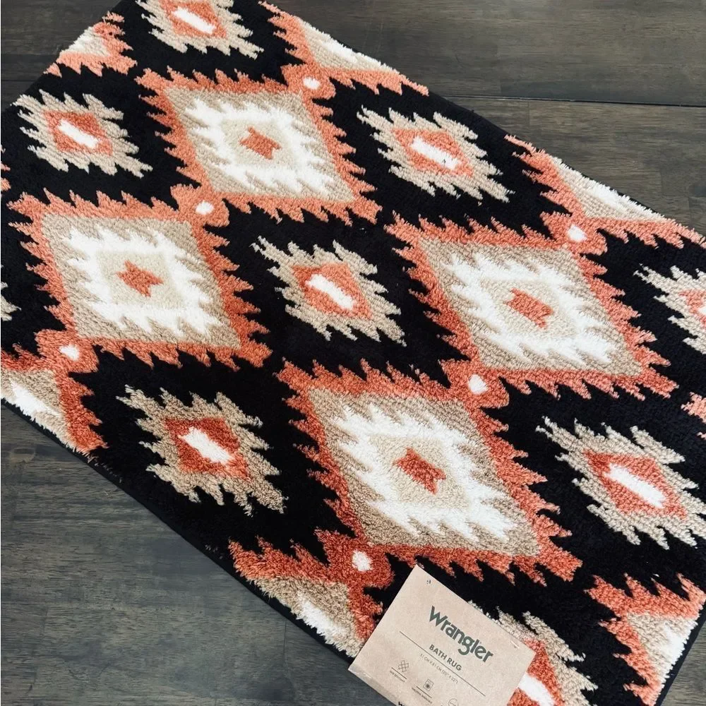 Wrangler Western Aztec Southwest Rust Orange Tribal Design Bath Rug Floor Mat