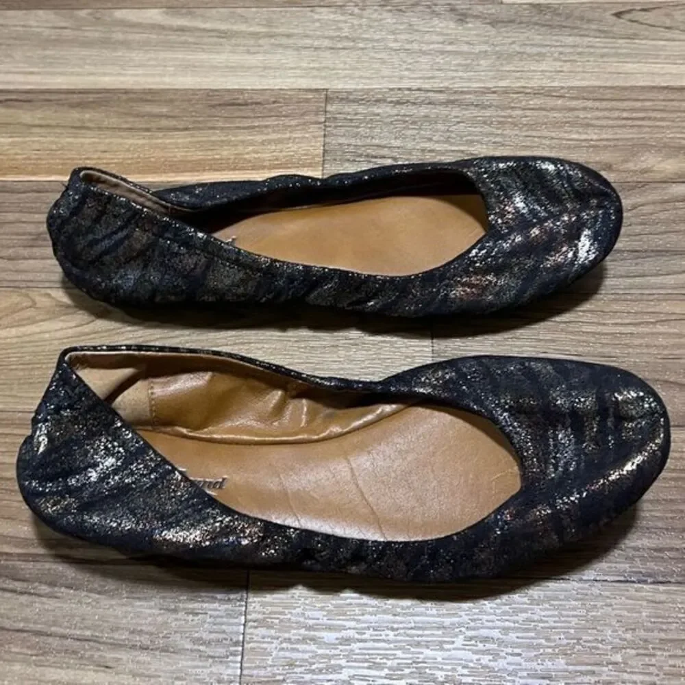 Lucky Brand Women's‎ Emmie Metallic Tiger Ballet Flats Black/Gold Size 8M/38
