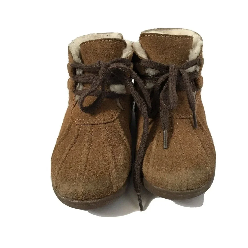 UGG Toddler Kids Chestnut Suede‎ Shearling Lined Duck Boots 1012142T Size 8.5