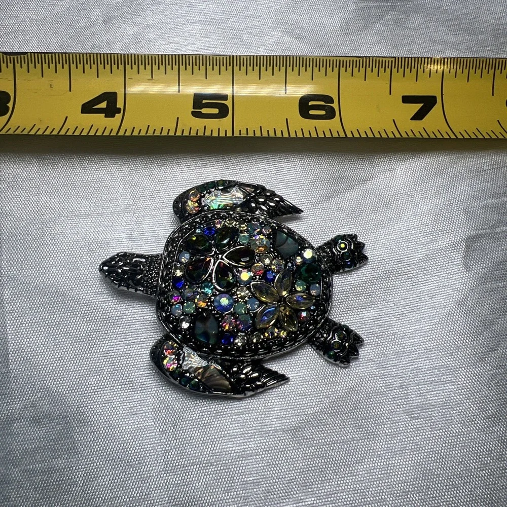 Large Multicolored Rhinestones Turtle Brooch /‎ Pin -  2