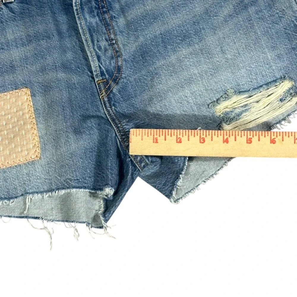 Levi's 501 Original Fit Shorts Women Size 30 Blue Distressed Patch Denim NEW