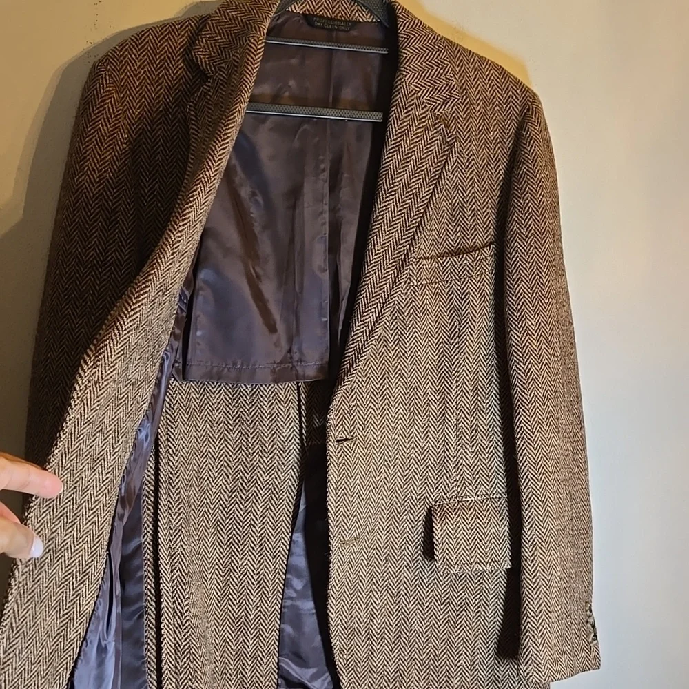 Harris Tweed Irish Brown Herringbone Jacket Blazer NWOT