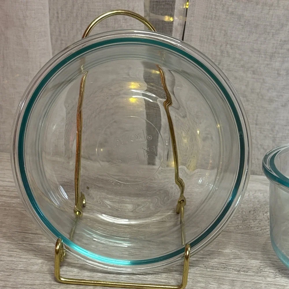 Set of Pyrex Clear Glass Bowls with Light Blue Tint