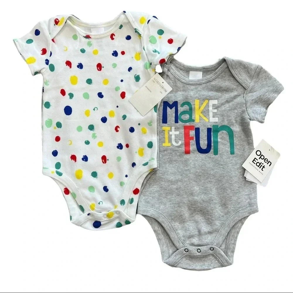 Open Edit White Gray Polka Dot Bodysuit Set 6 months