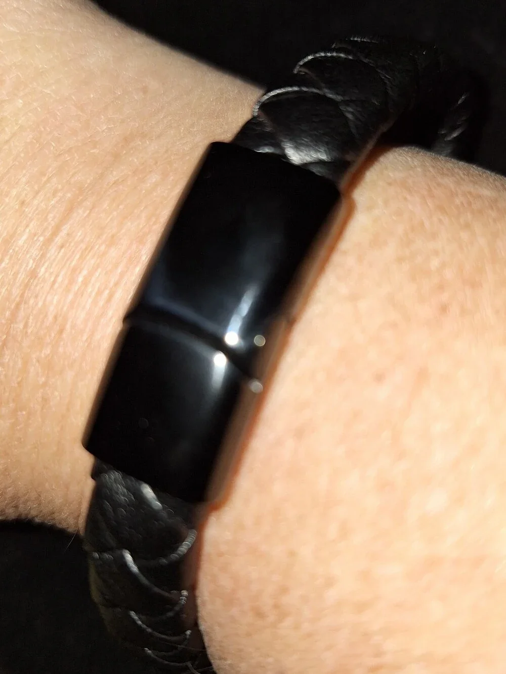 Braided Black Leather & Gunmetal Bracelet