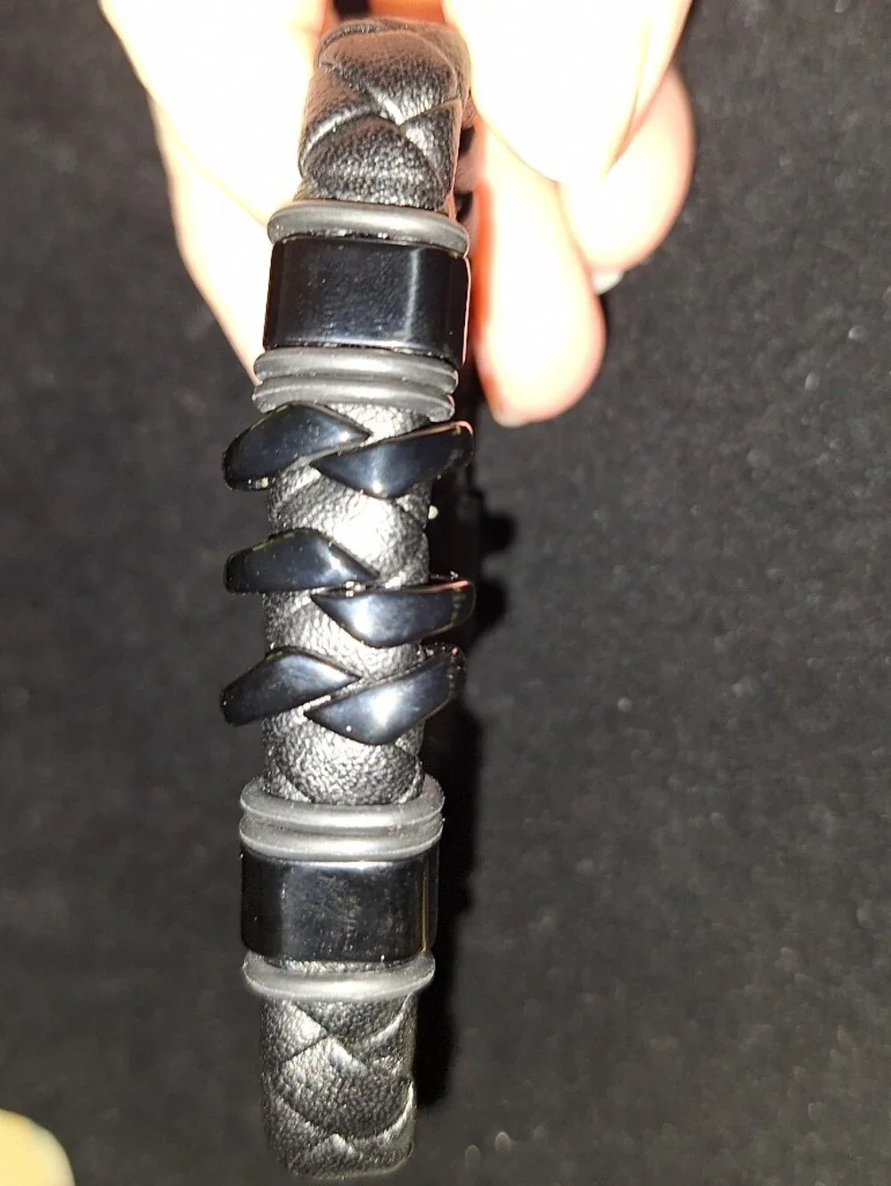 Braided Black Leather & Gunmetal Bracelet