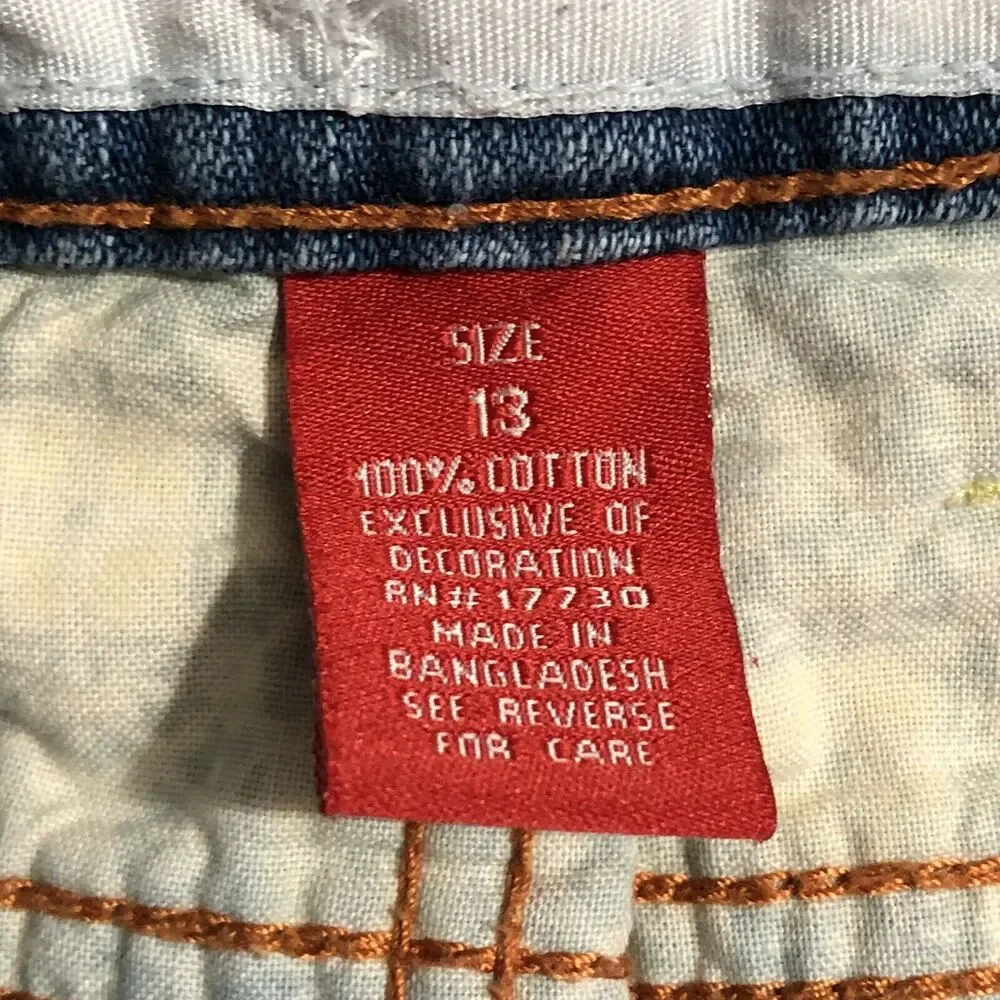 Mossimo Womens Juniors Sz 13 Mid Rise Distressed Raw Hem Denim Blue Jean Shorts