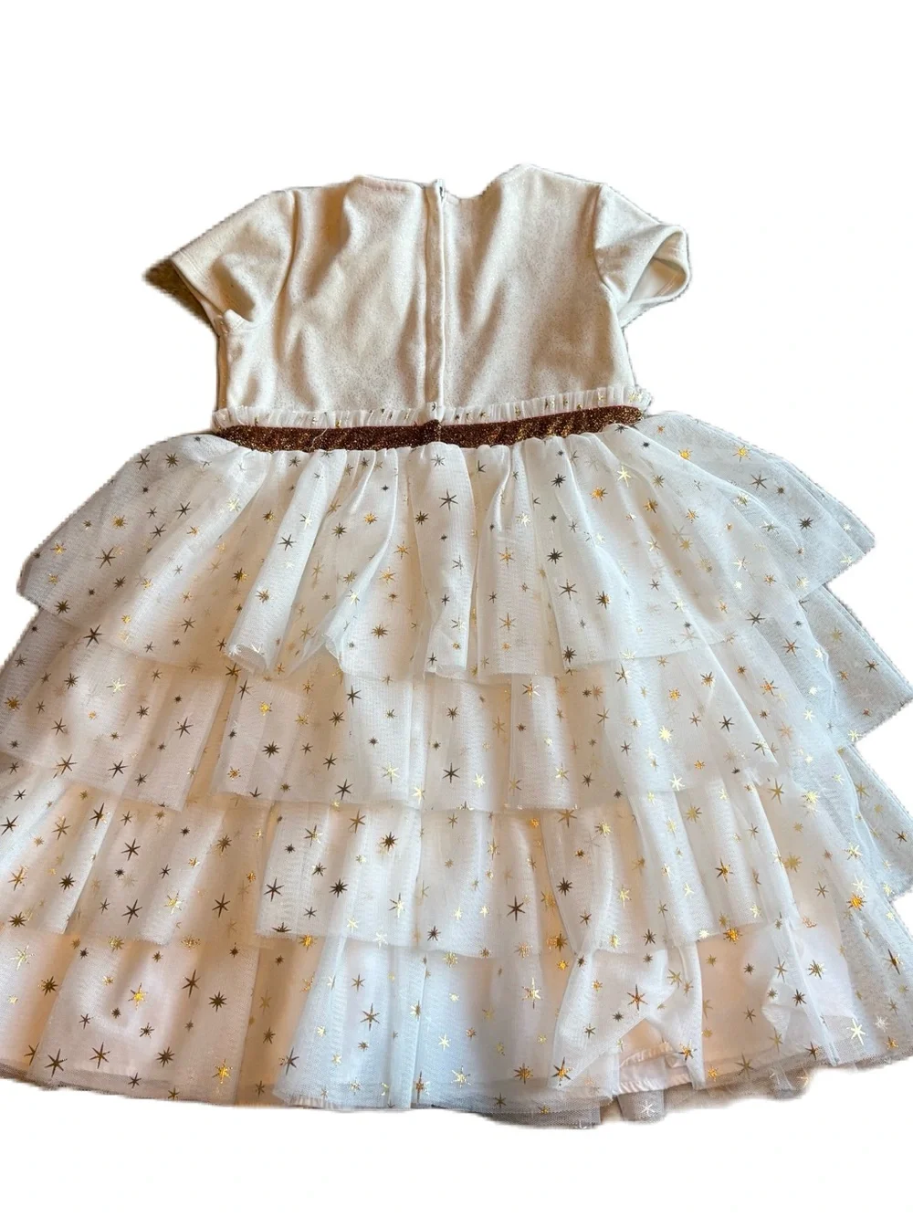 American Girl Bitty Baby Tiered Tulle Dress with Gold Star Print Gold Bow Sz 7