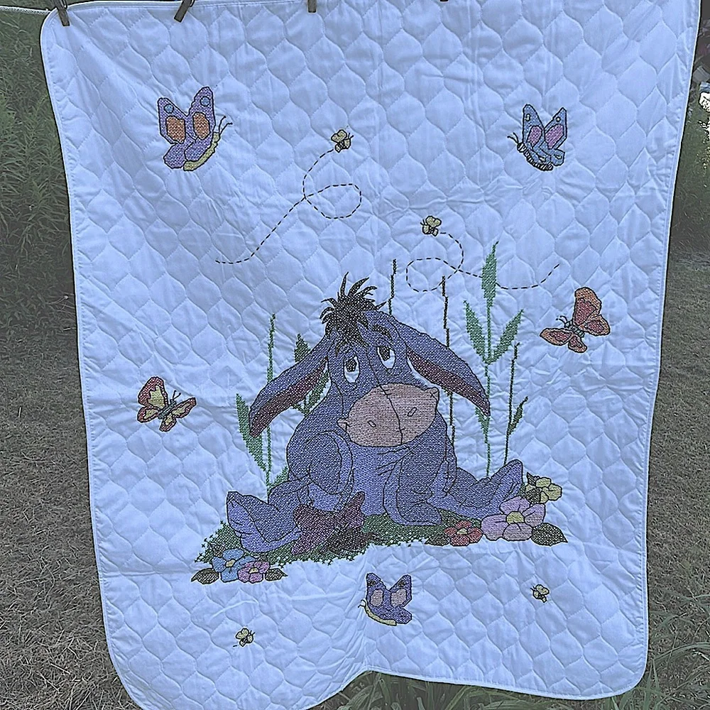 Eeyore Hand-Embroidered Baby Quilt Cross-stitched Infant Blanket Disney Pooh