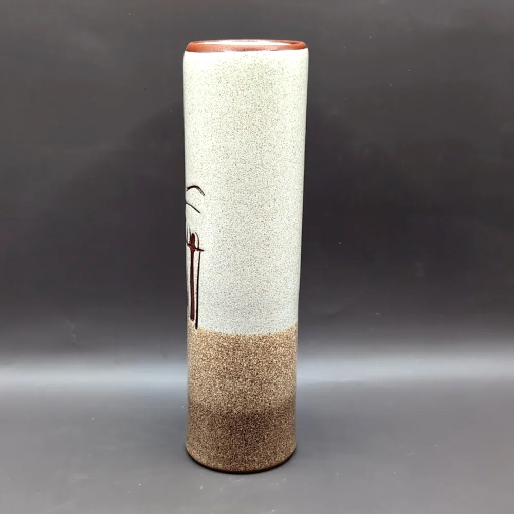 Vintage 1970's Pottery Bud Vase Signed Quebec Mid Century Hand Made Stoneware