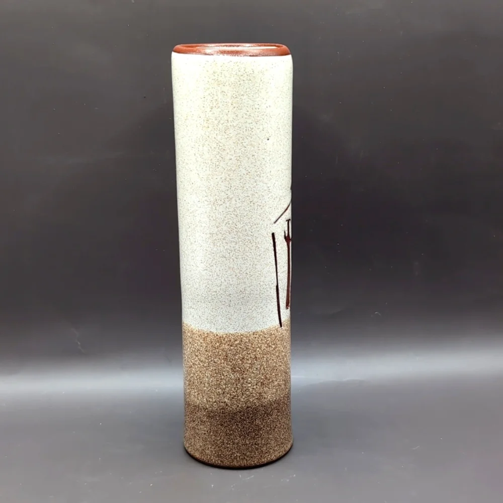Vintage 1970's Pottery Bud Vase Signed Quebec Mid Century Hand Made Stoneware
