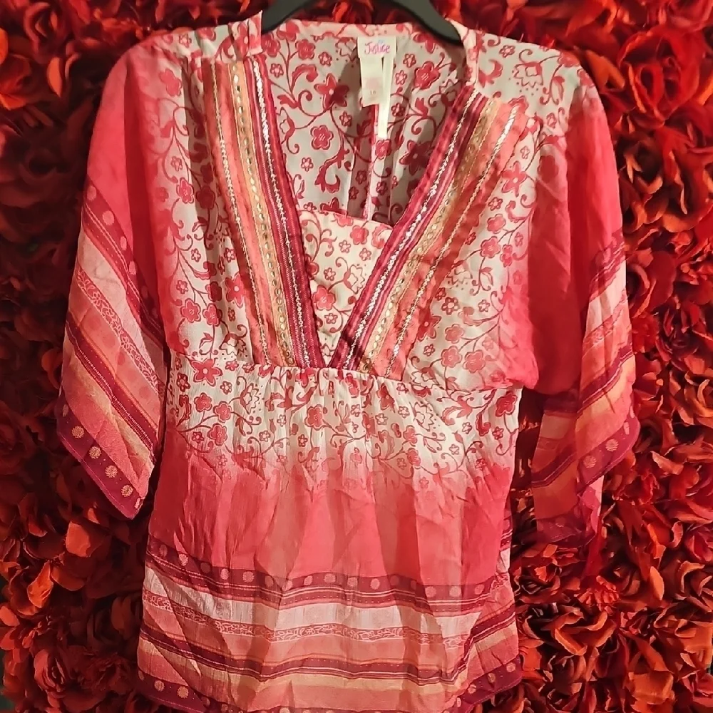 Justice Girls Pink Floral Tunic Top