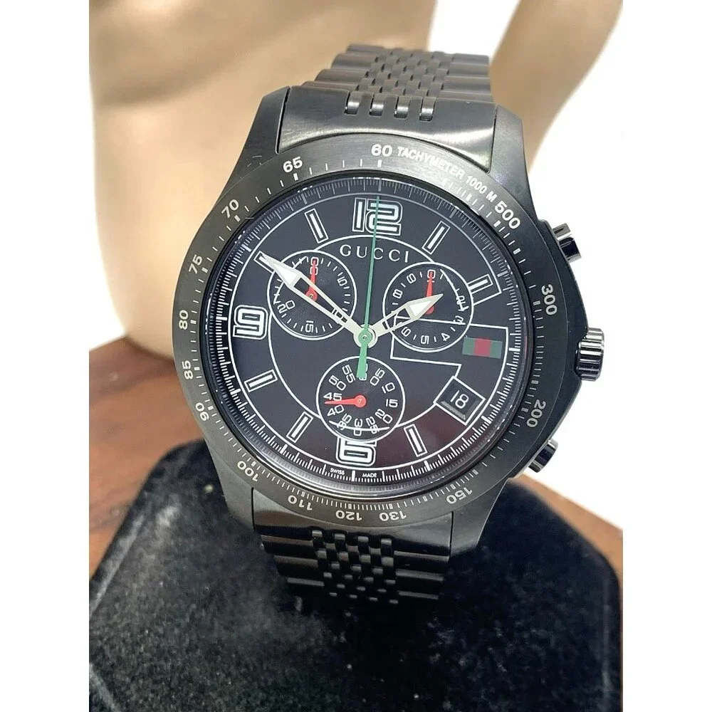 Gucci Men's Watch YA126217 G-Timeless Swiss Quartz Chronograph Black Steel 46mm