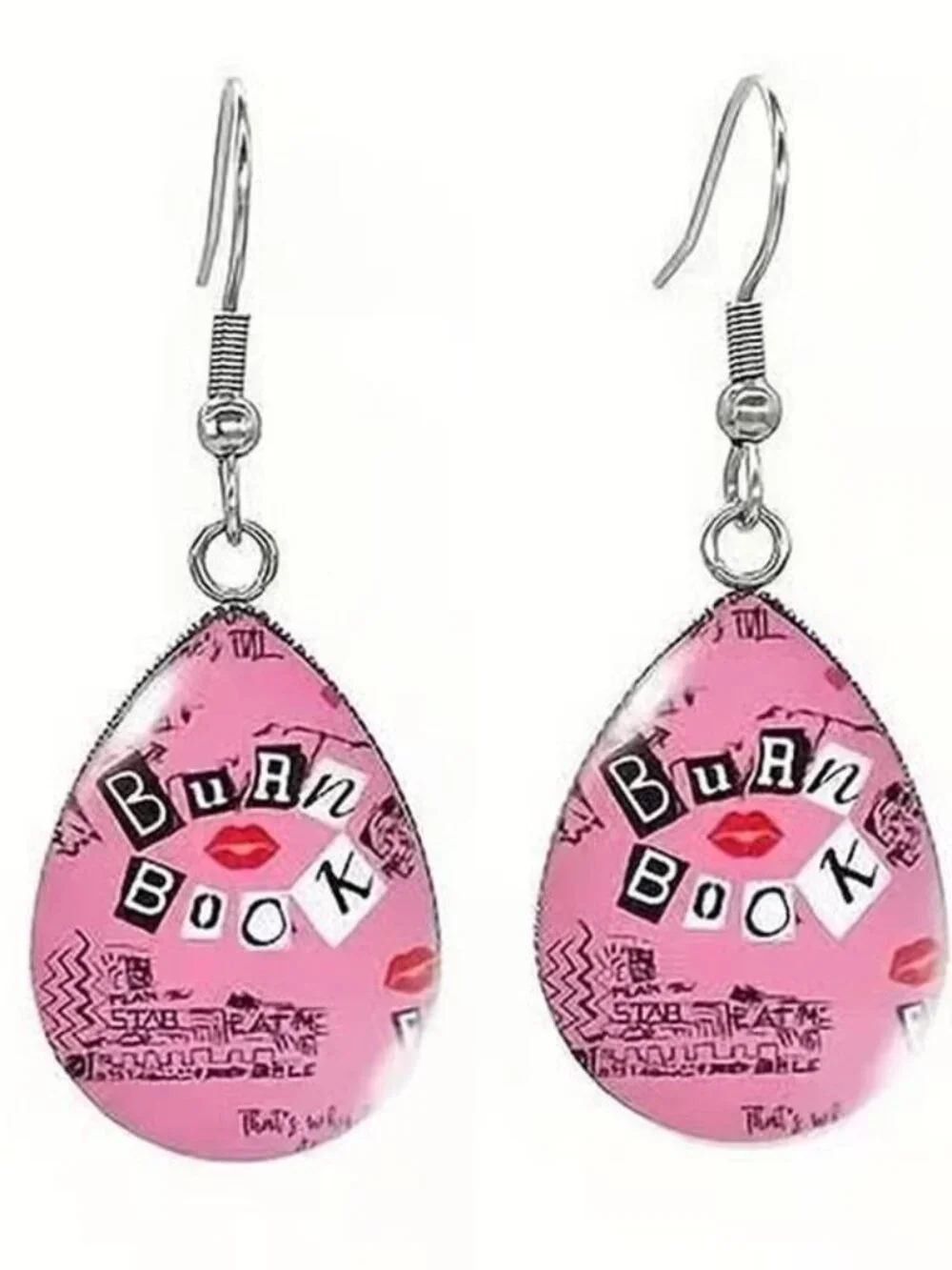 Silver BURN BOOK Mean Girls Dangle Earrings